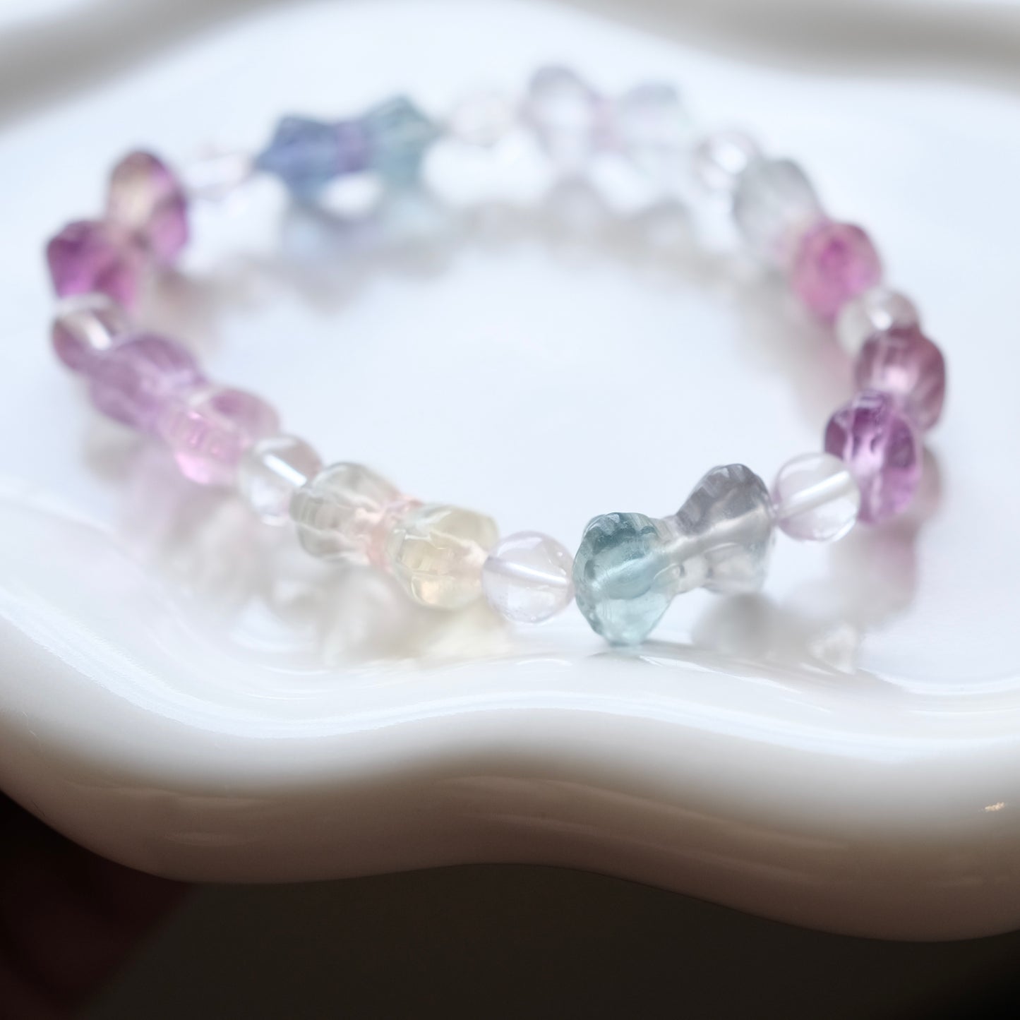 Fluorite Crystal Bracelet Bowtie Rainbow Fluorite Stone Bracelet, round crystal Gemstone Bracelet Beaded Stone Jewelry