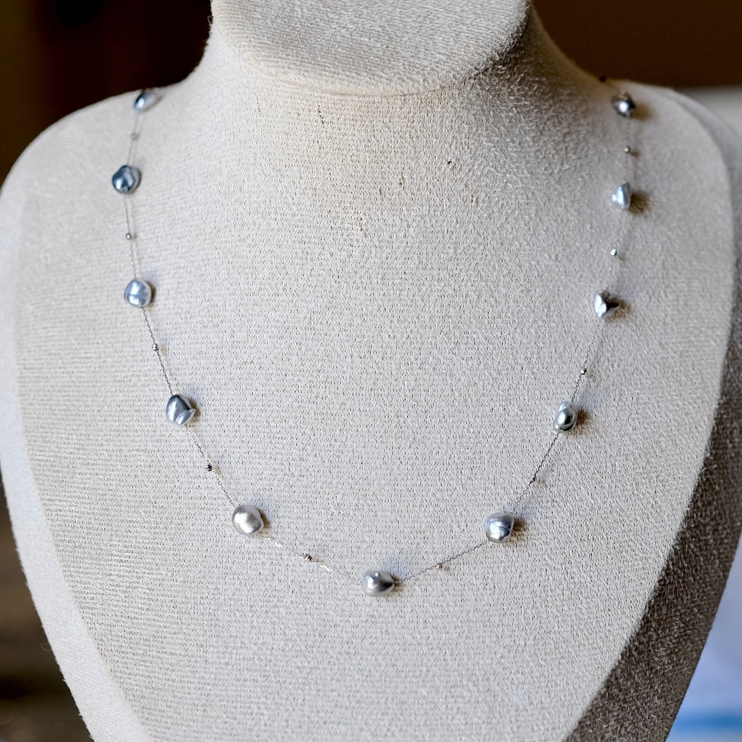 Luxury Black Tahitian Seawater keshi pearl 18k white gold starry night Necklace