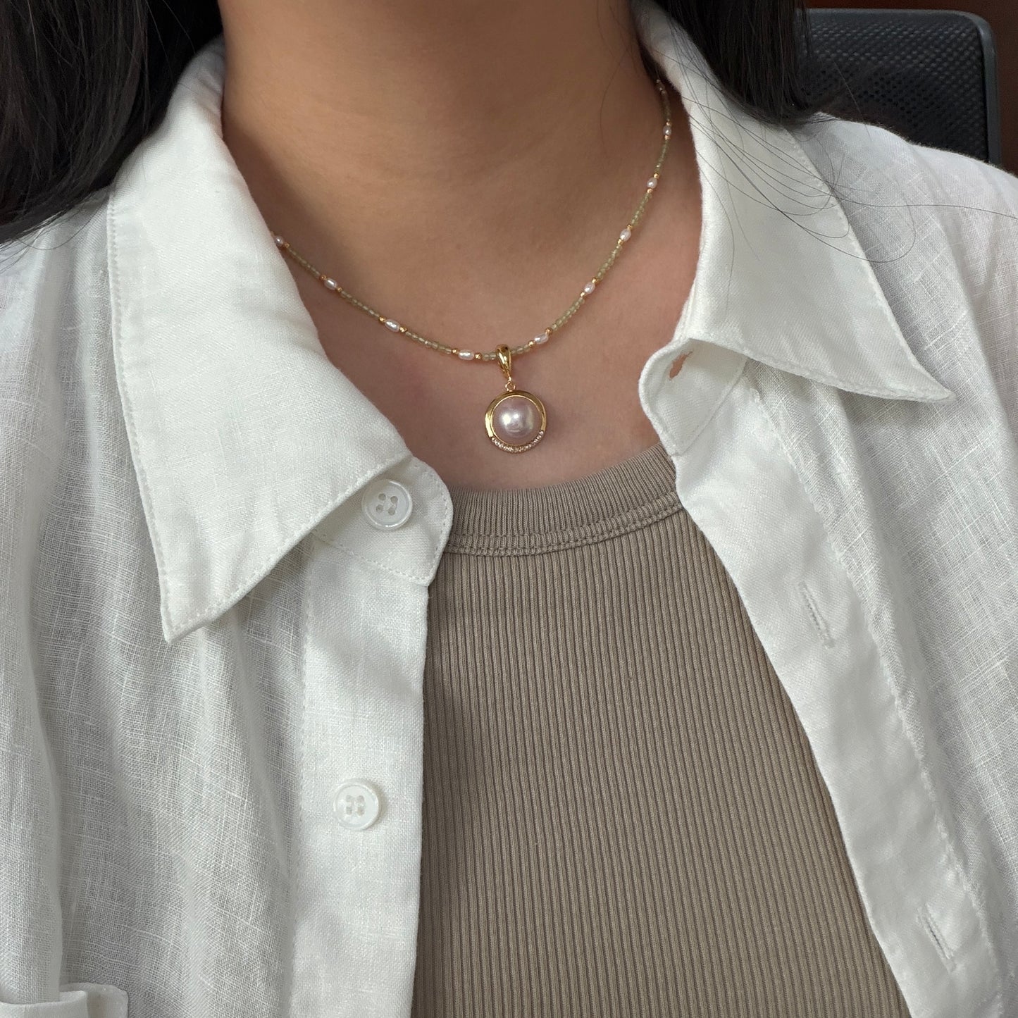 Peridot mini pearl necklace s925