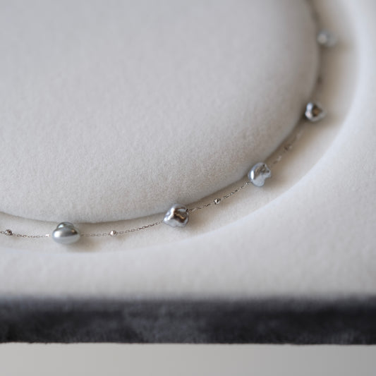 Luxury Black Tahitian Seawater keshi pearl 18k white gold starry night Necklace