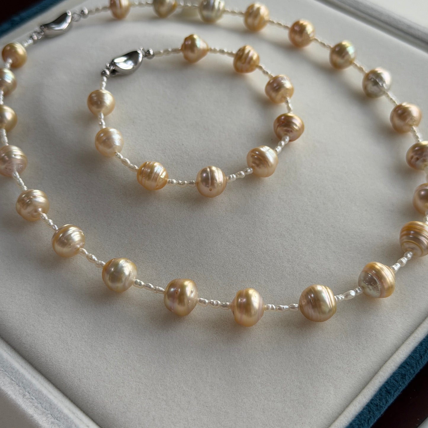 South Sea Golden Beehive Baroque Pearl Necklace Bracelet set s925