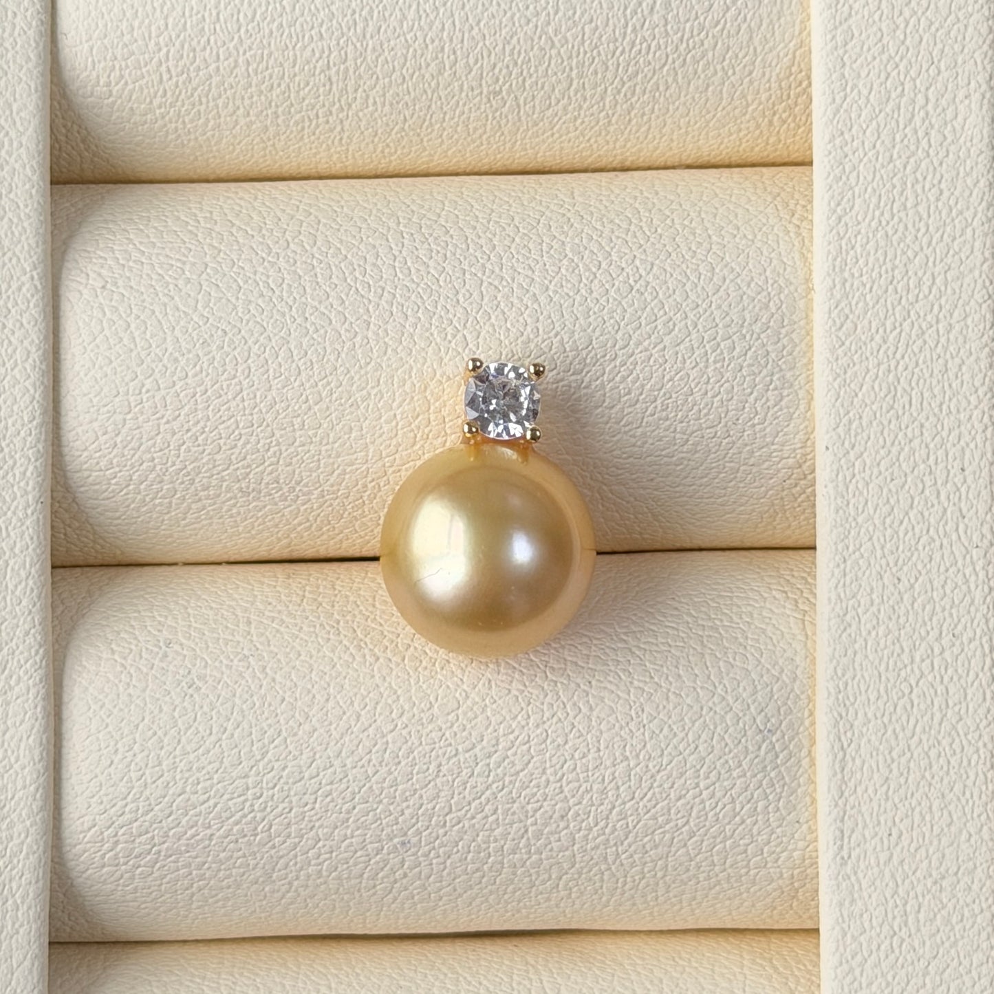 11.2mm rich gold south sea golden pearl Princess style necklace s925 cz stone