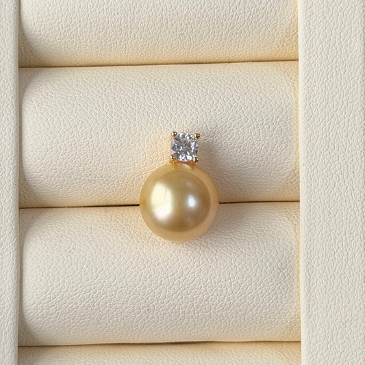 11.2mm rich gold south sea golden pearl Princess style necklace s925 cz stone