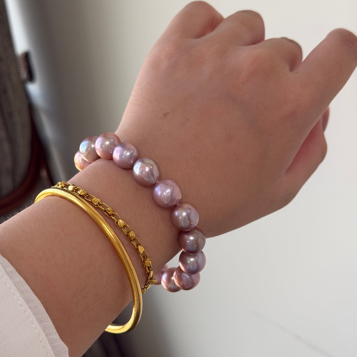 Edison pearl bracelet elastic style pinky purple tone 10-12mm 7in