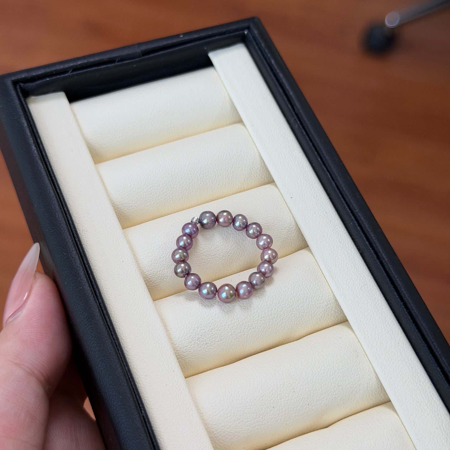 Purple pearl full elastic ring s925 4-5mm one available