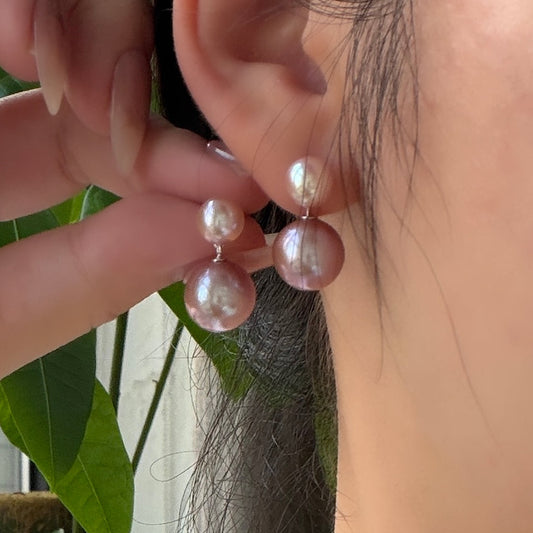 Hold for Kim Double dainty Pinky Purple pearl earrings s925
