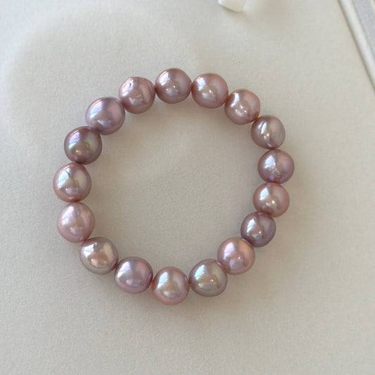 Edison pearl bracelet elastic style pinky purple tone 10-12mm 7in