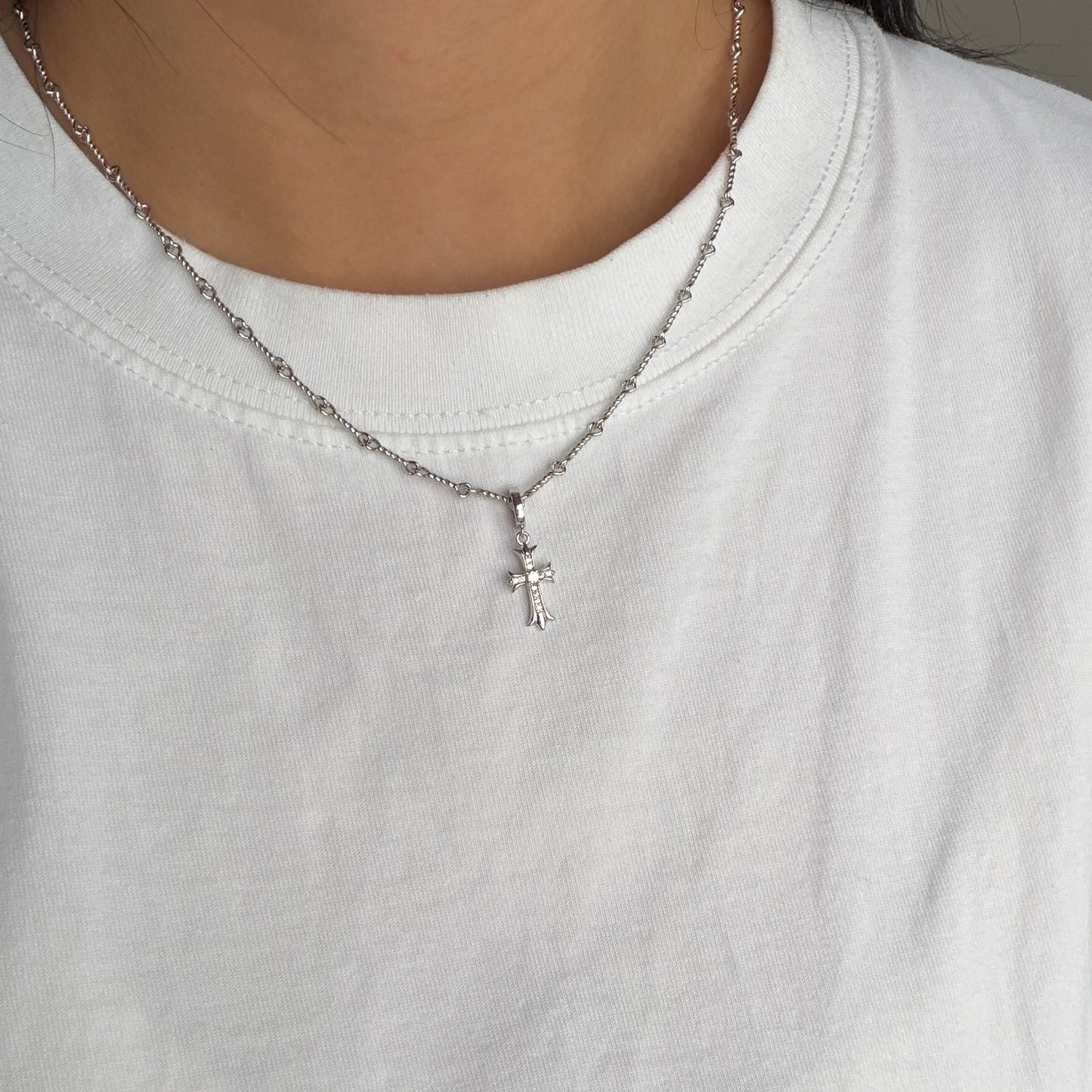Super fun Chrome Turquoise heart with cross chain necklace s925 rock n roll cool style versatile necklace