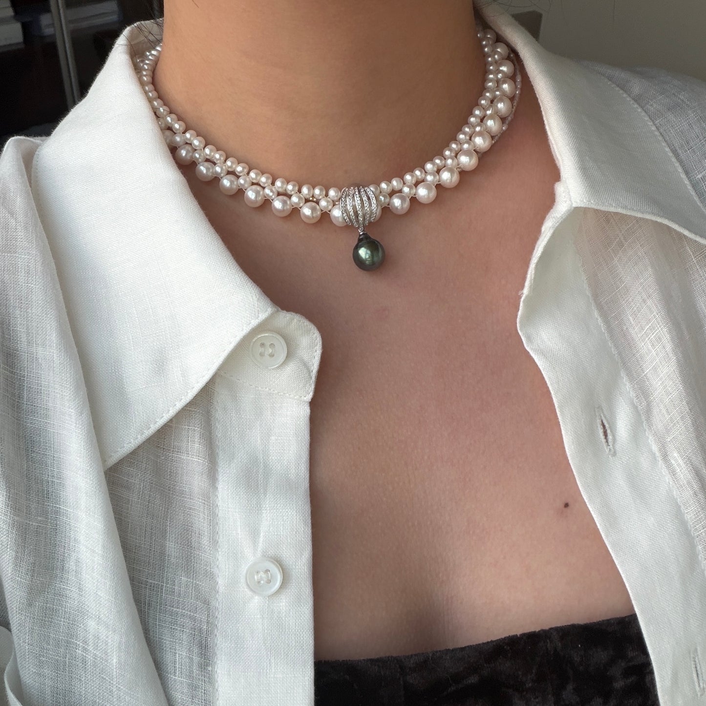 Luxury Shell Style Tear drop Black Tahitian Pearl Stunning luster detachable pendant s925 10.5-11mm