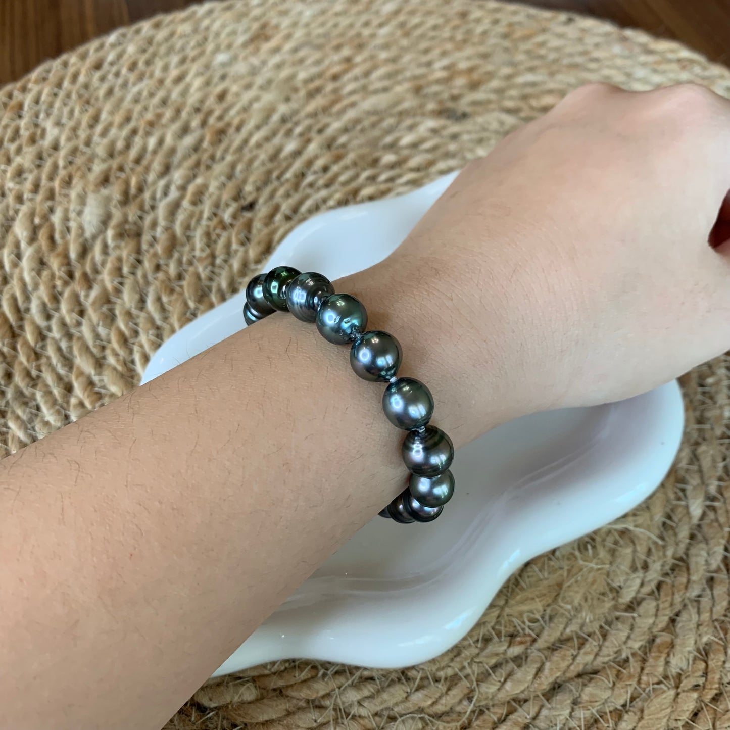 Black Tahitian baroque pearl peacock stunning luster bracelet s925 clasp 16cm