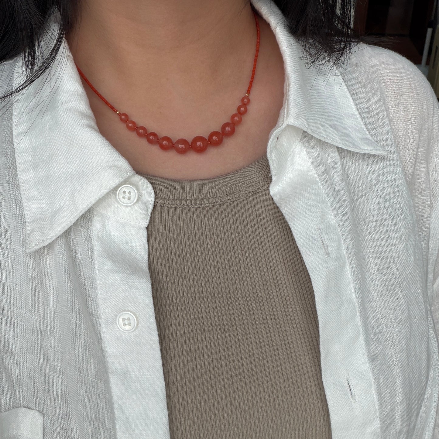 5-10mm Cherry jelly South Red Agate necklace s925