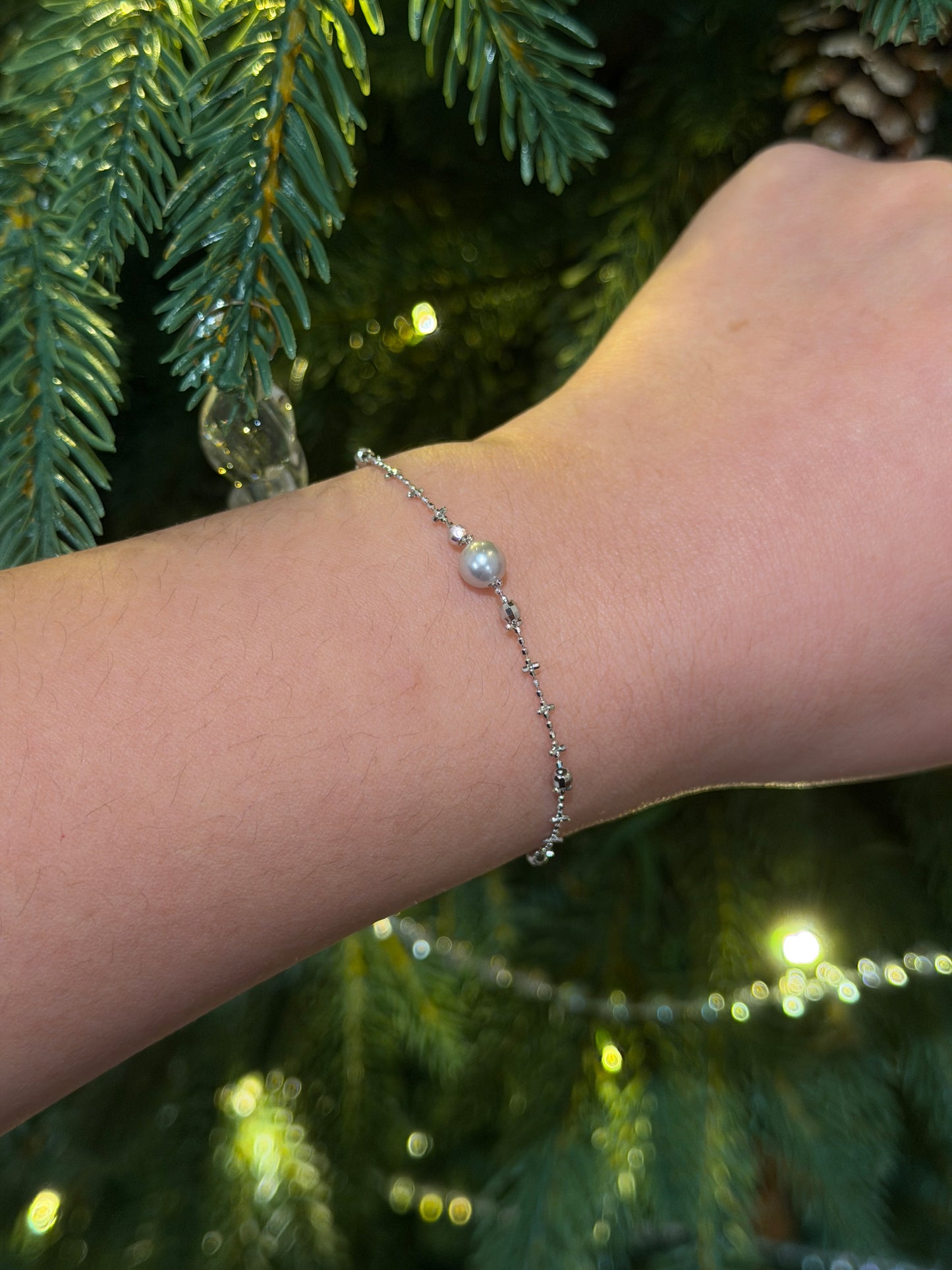 Dainty Akoya pearl starry night chain bracelet s925
