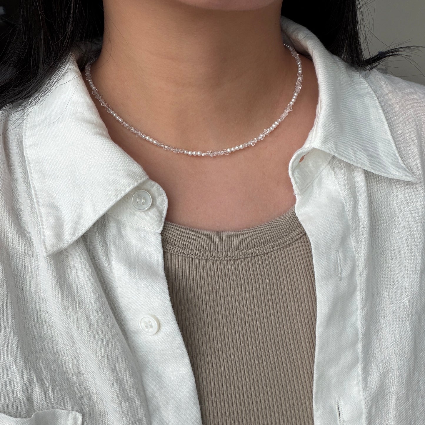 White Wedding Dress crystal freshwater keshi pearl necklace s925