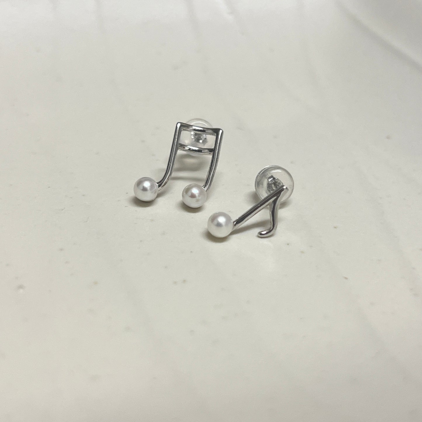 Musical note earrings freshwater AK pearl s925 white gold plated