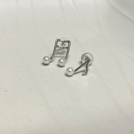 Musical note earrings freshwater AK pearl s925 white gold plated
