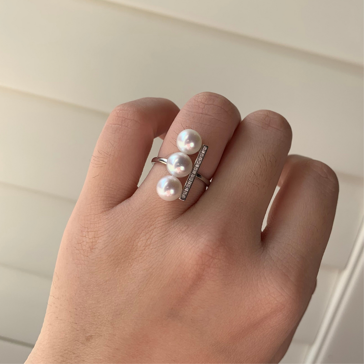 Three Freshwater AK pearl Balance style ring s925 Luxury