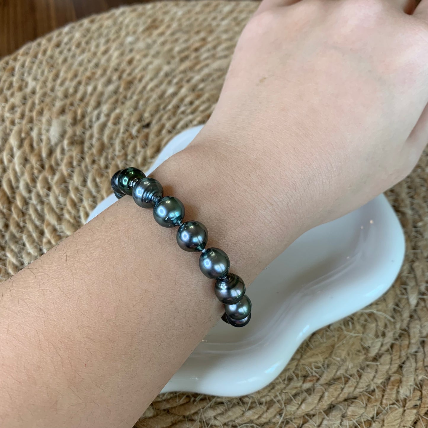 Black Tahitian baroque pearl peacock stunning luster bracelet s925 clasp 16cm