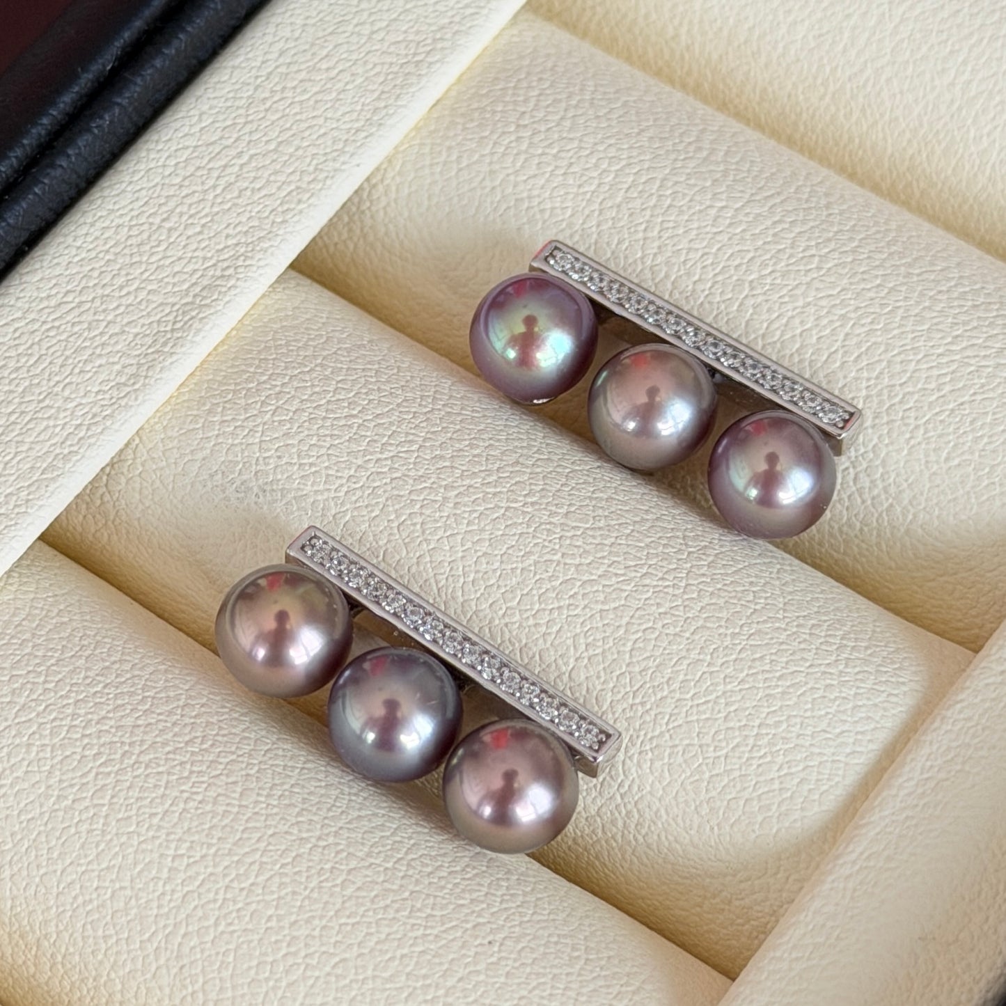 Top grade 6.5mm Purple Freshwater pearl balance earring studs s925