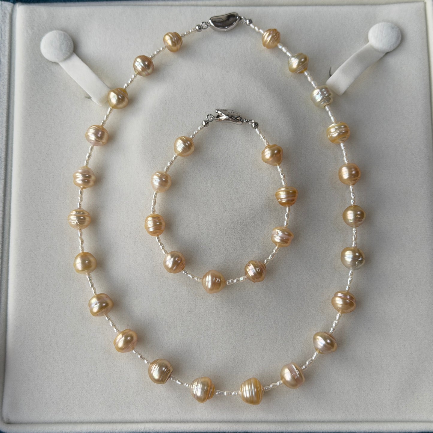 South Sea Golden Beehive Baroque Pearl Necklace Bracelet set s925