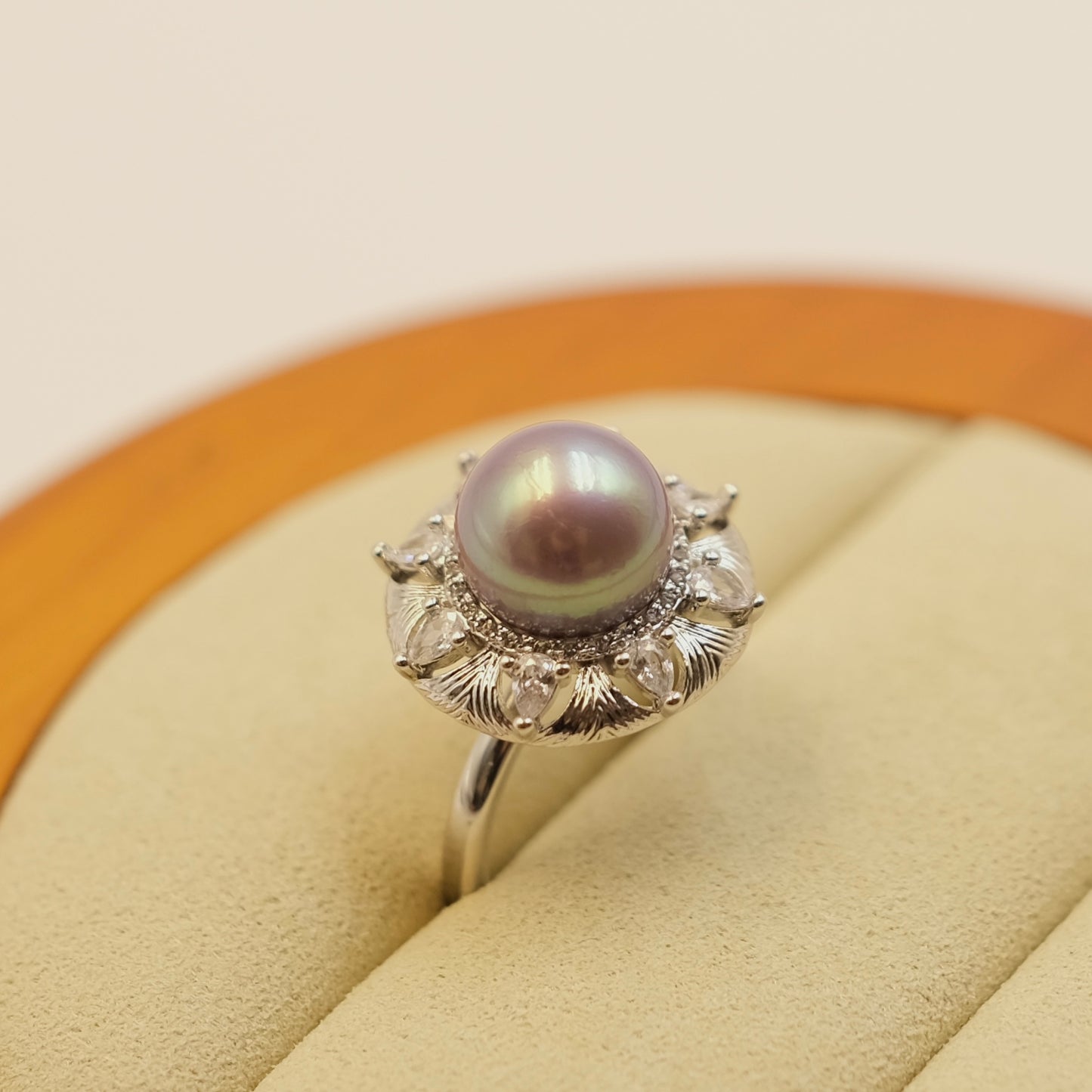 Vintage Floral ube purple Freshwater Edison Pearl Ring Alloy with white gold plated