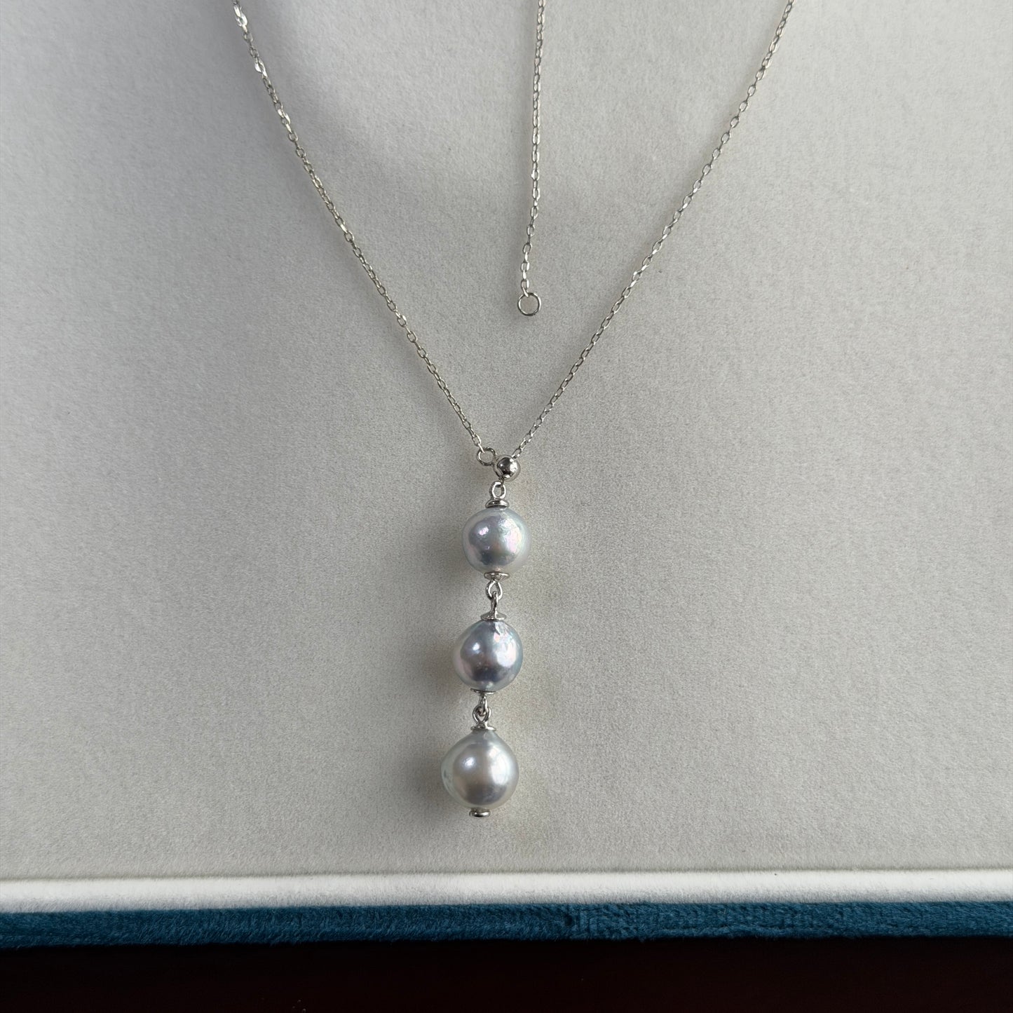 Elegant Y shape 8-9mm Akoya Madama silver blue color Baroque pearl s925