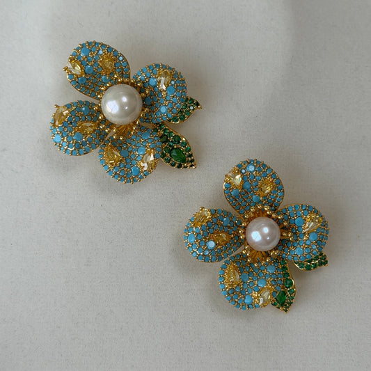 Hold one for Kim Blue yellow floral pearl brooch alloy