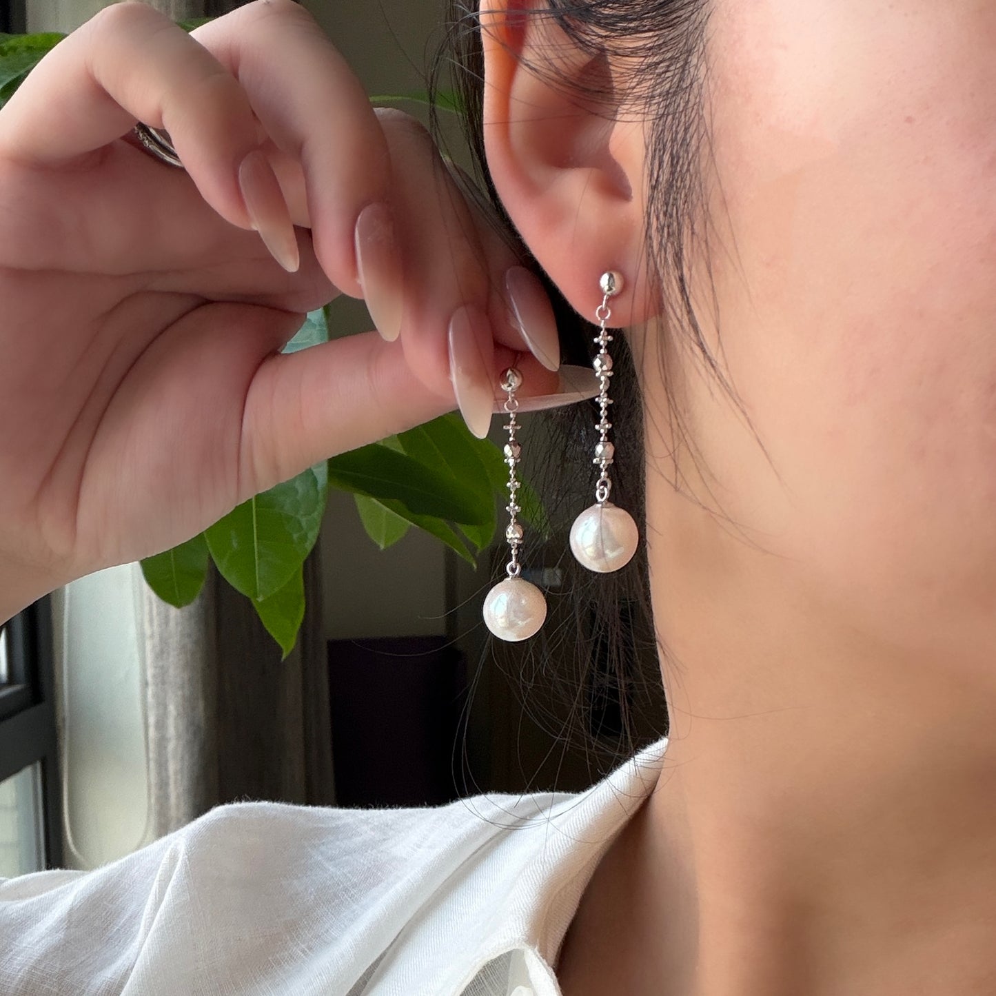 10-11mm pinky luster edison pearl flowy sparkle earrings s925