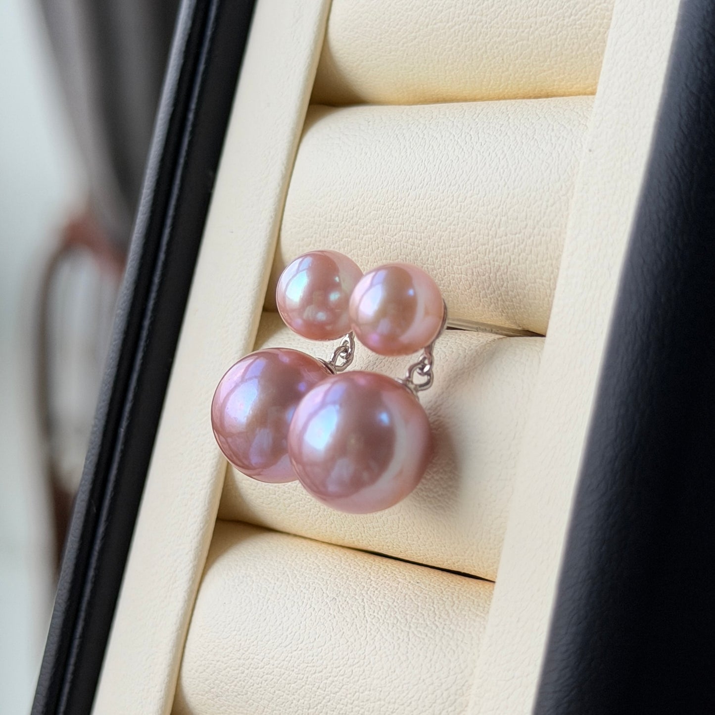 Double dainty Pinky Purple pearl earrings s925