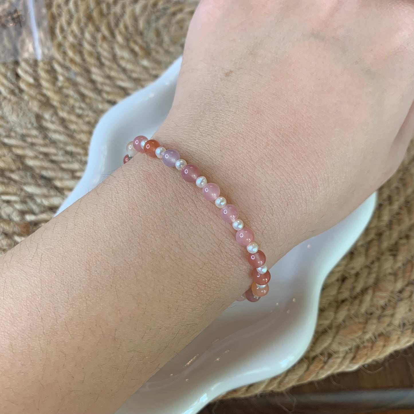 【Soft Aura Collection】Pink agate pearl bracelet s925