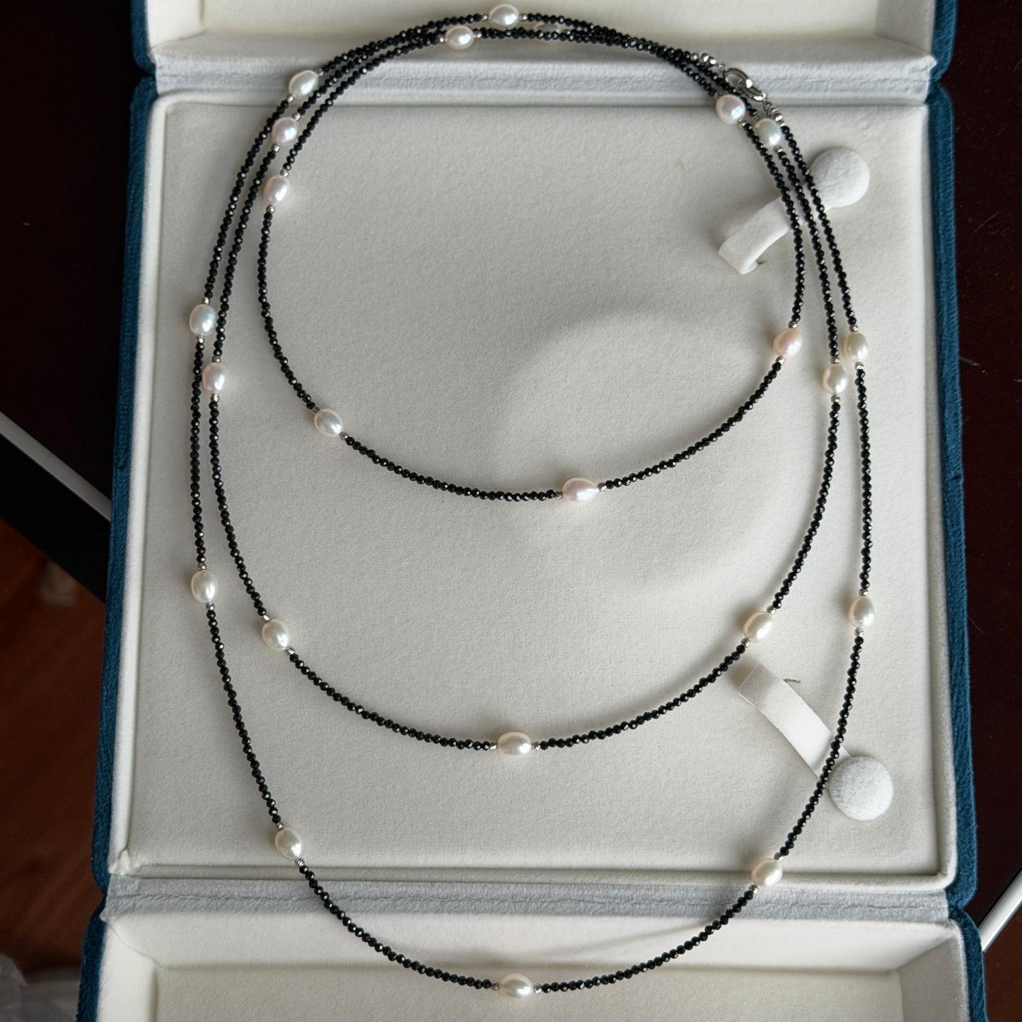 148cm(58in) long Versetile Black Spinel Pearl necklace s925