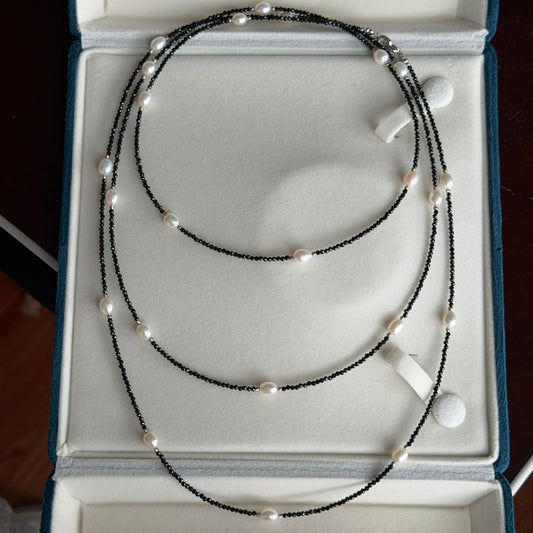 148cm(58in) long Versetile Black Spinel Pearl necklace s925