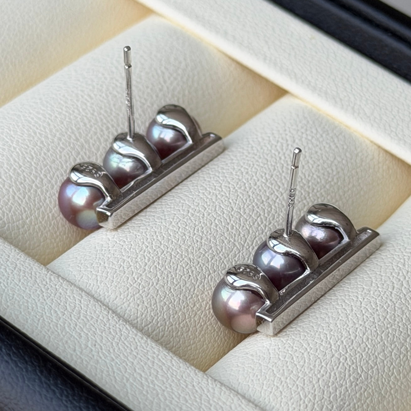 Top grade 6.5mm Purple Freshwater pearl balance earring studs s925