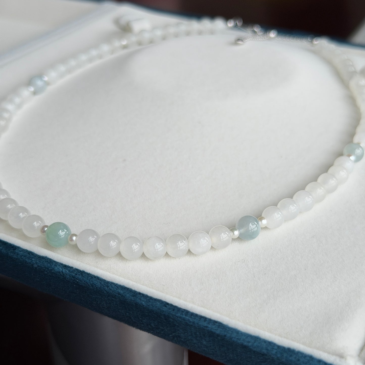 Super Deal Unique Dainty Light green with white Jade Pearl necklace s925