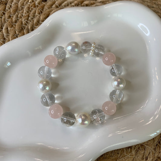 Rose quartz clear Crystal with freshwater pearl bracelet