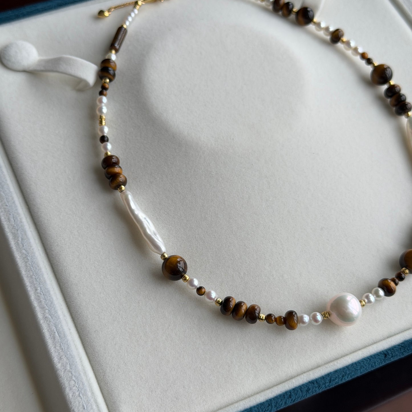 Stylish Tiger eye pearl necklace s925