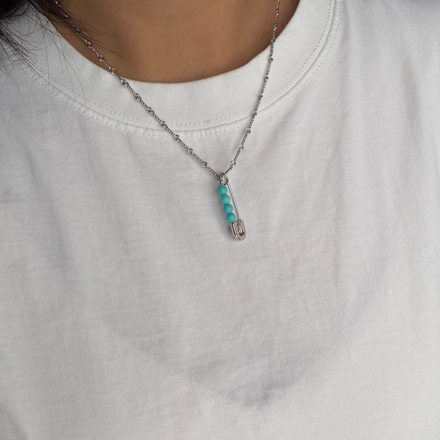 Super fun Chrome Turquoise heart with cross chain necklace s925 rock n roll cool style versatile necklace