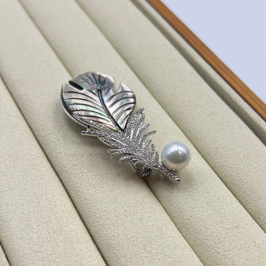 Abalone Shell with Freshwater Pearl Brooch
