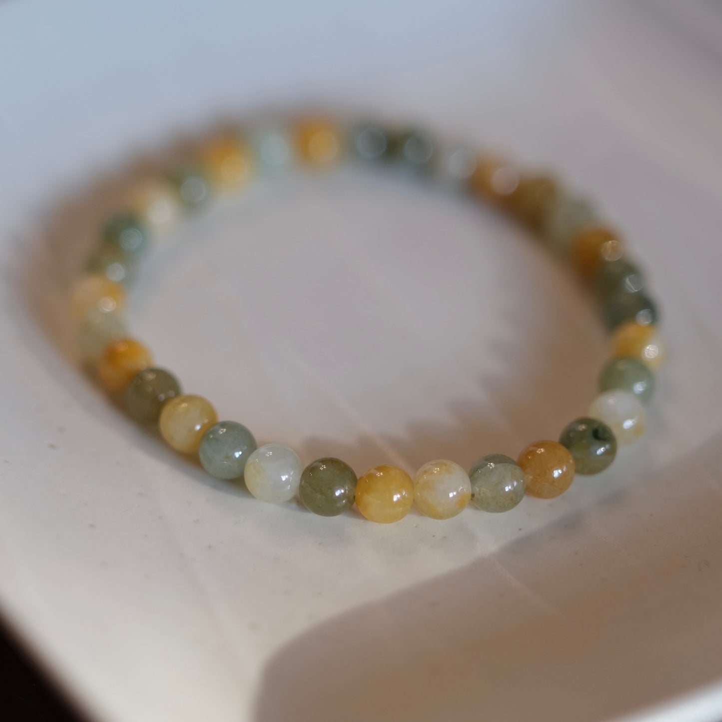 Green and yellow jade multi color elastic bracelet