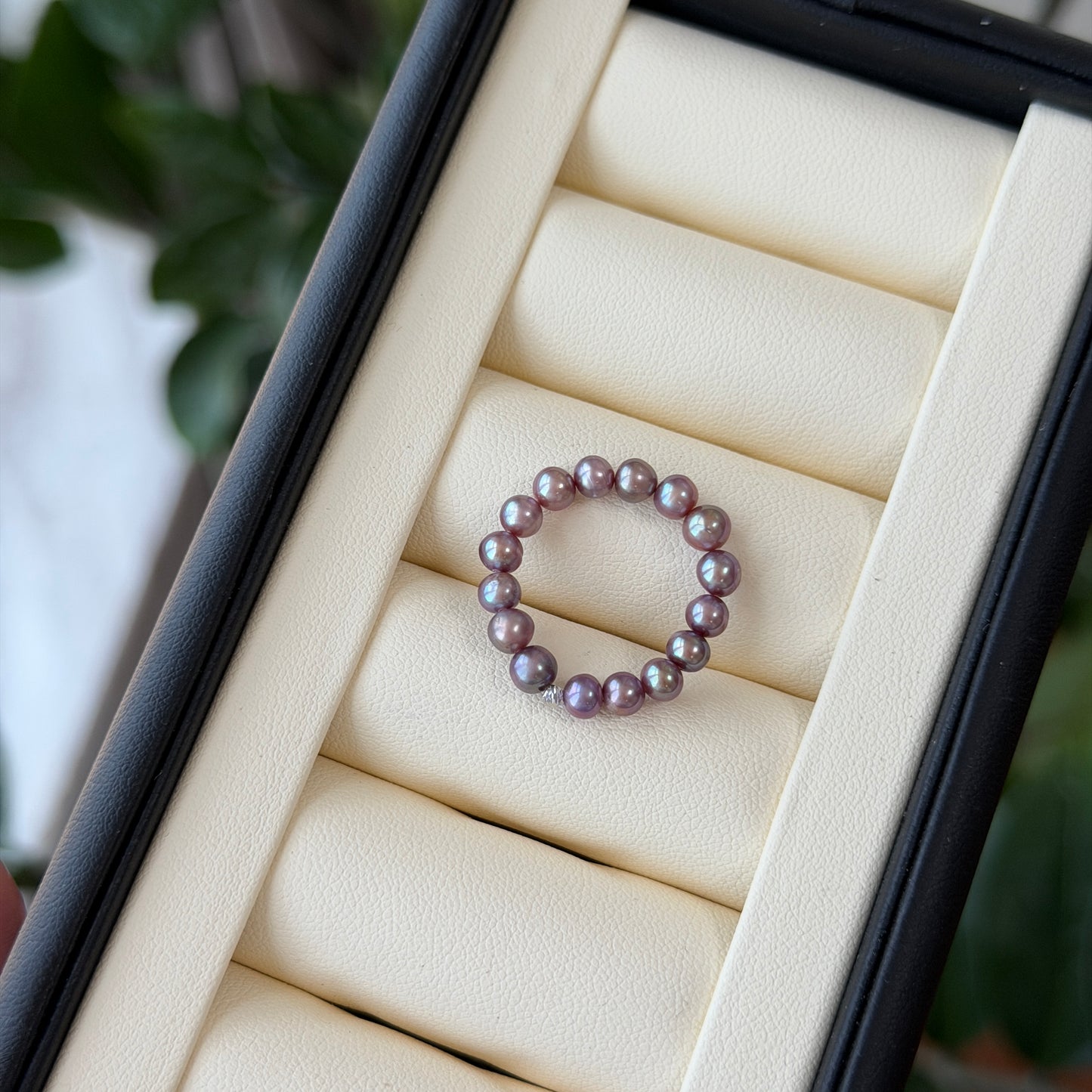 Purple pearl full elastic ring s925 4-5mm one available