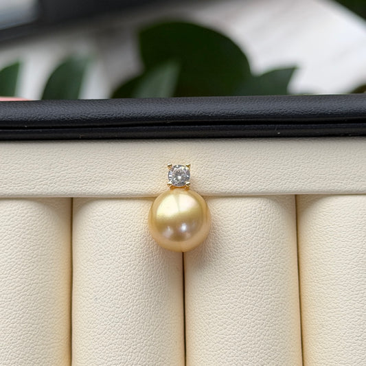11.2mm rich gold south sea golden pearl Princess style necklace s925 cz stone