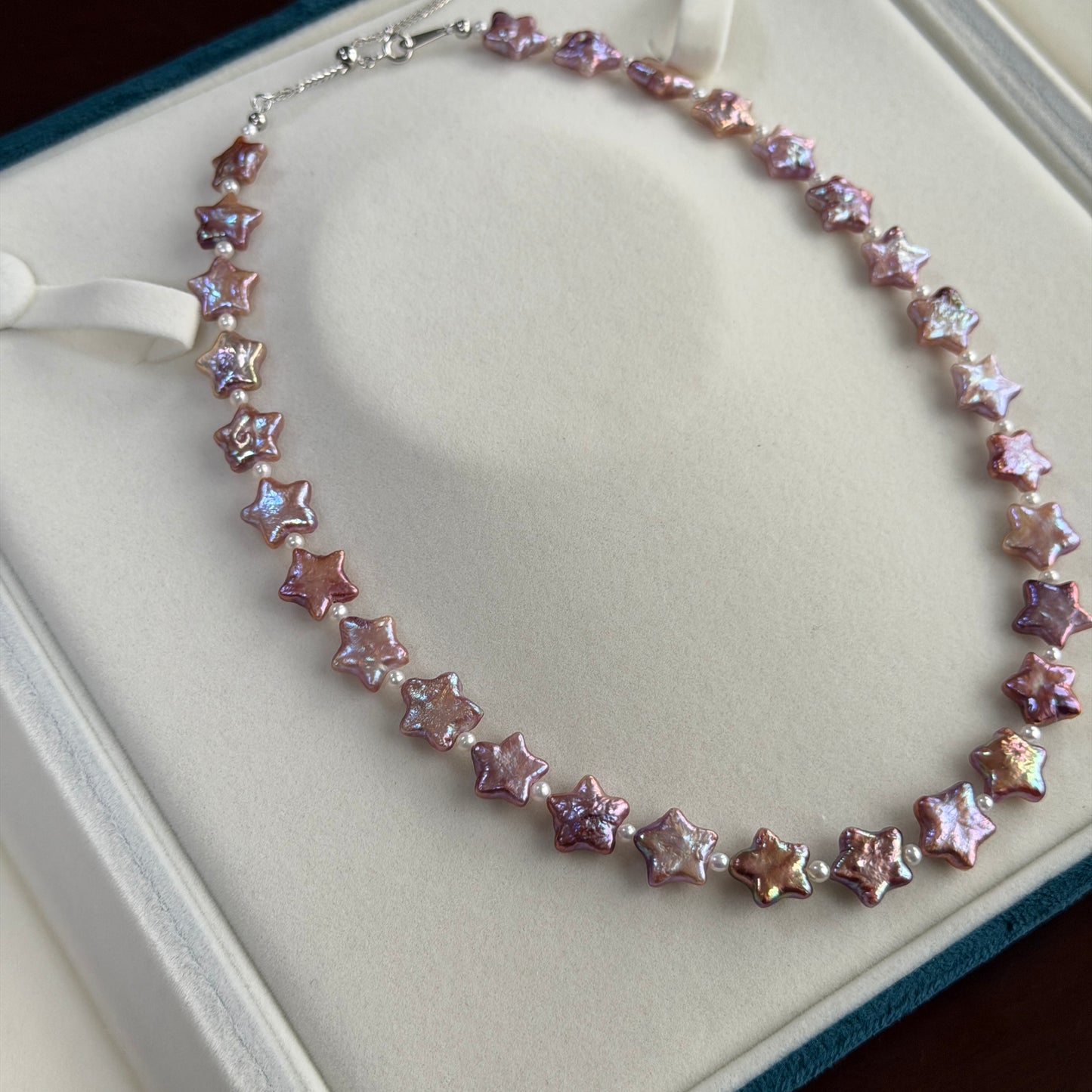 Metallic Purple Star Pearl necklace full strand s925