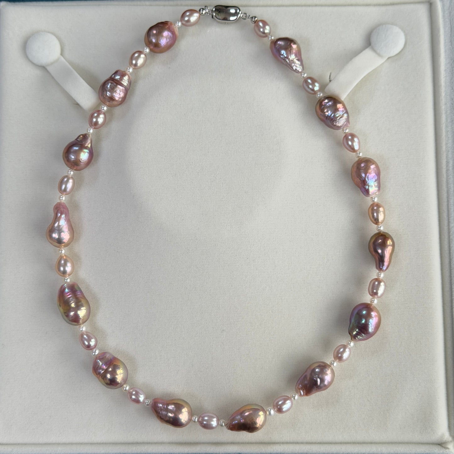 Deal Metallic Purple baroque pearl with pinky rose rice shape pearl necklace