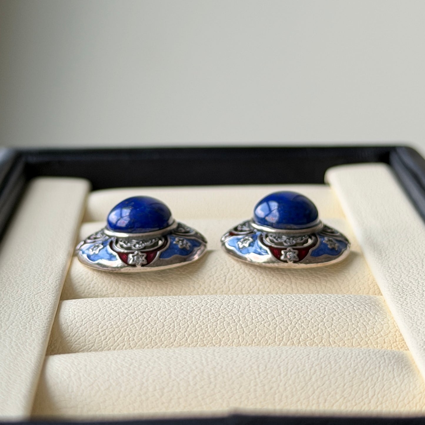 Deal Blue lapis Vintage style Earrings S925 Enamel color