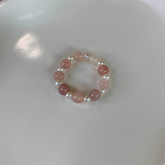 【Soft Aura Collection】Pink agate pearl ring elastic