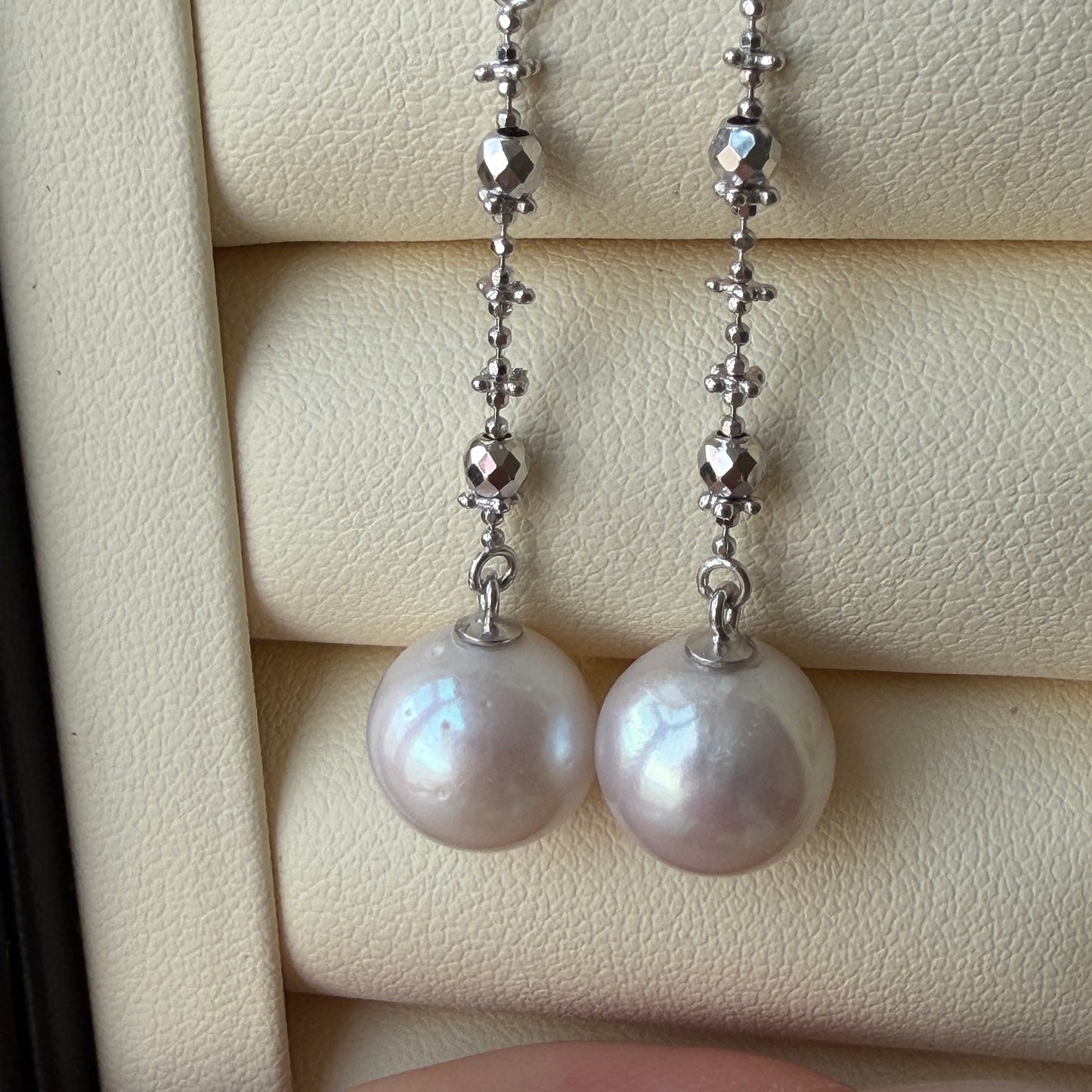 10-11mm pinky luster edison pearl flowy sparkle earrings s925