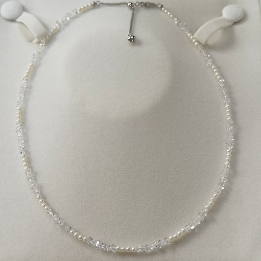 White Wedding Dress crystal freshwater keshi pearl necklace s925