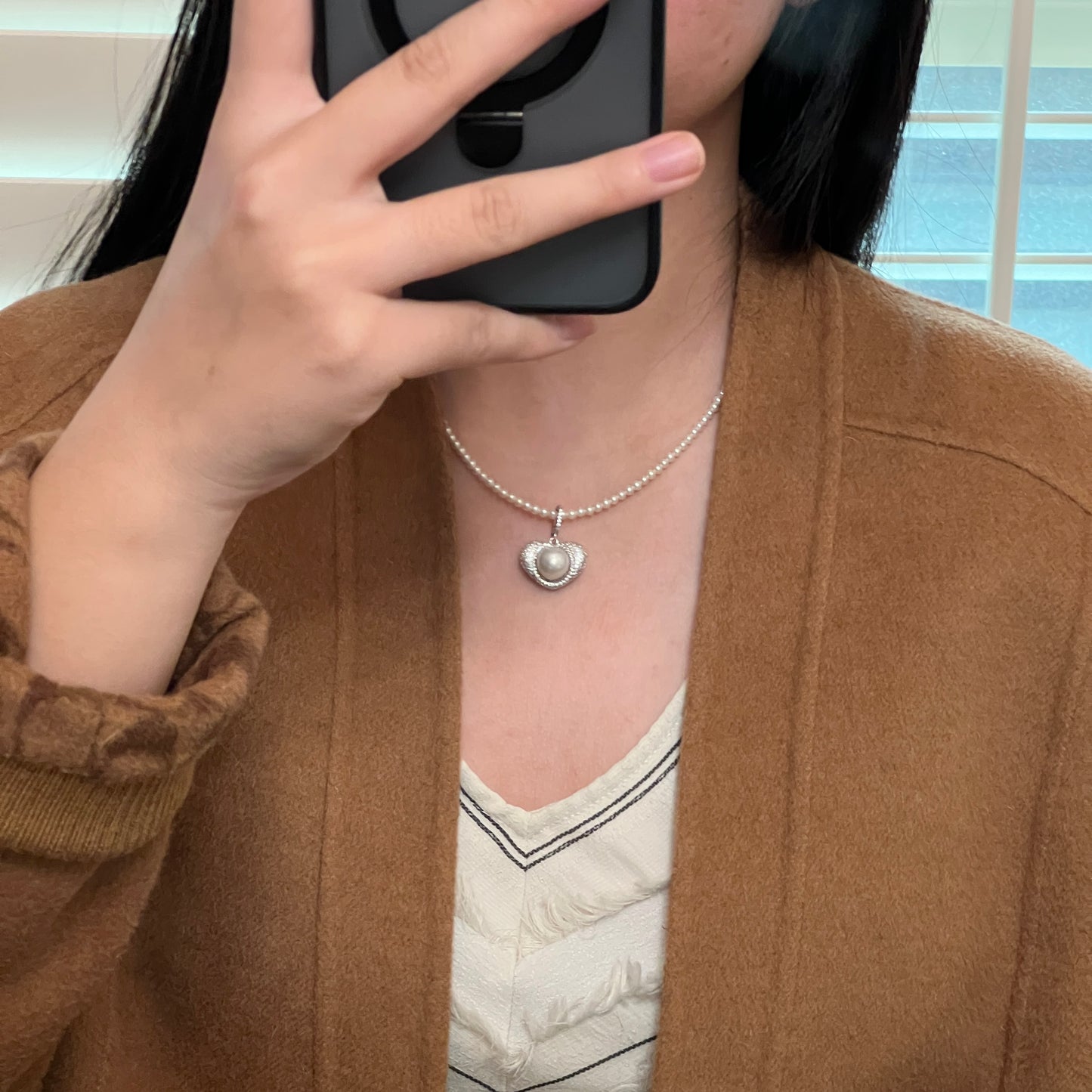 Freshwater pearl heart pendant with universal closure s925 pendant only