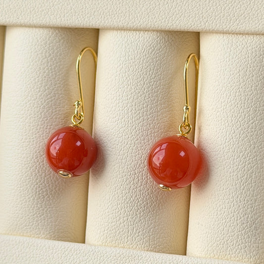 South Red Agate dainty drop earrings s925
