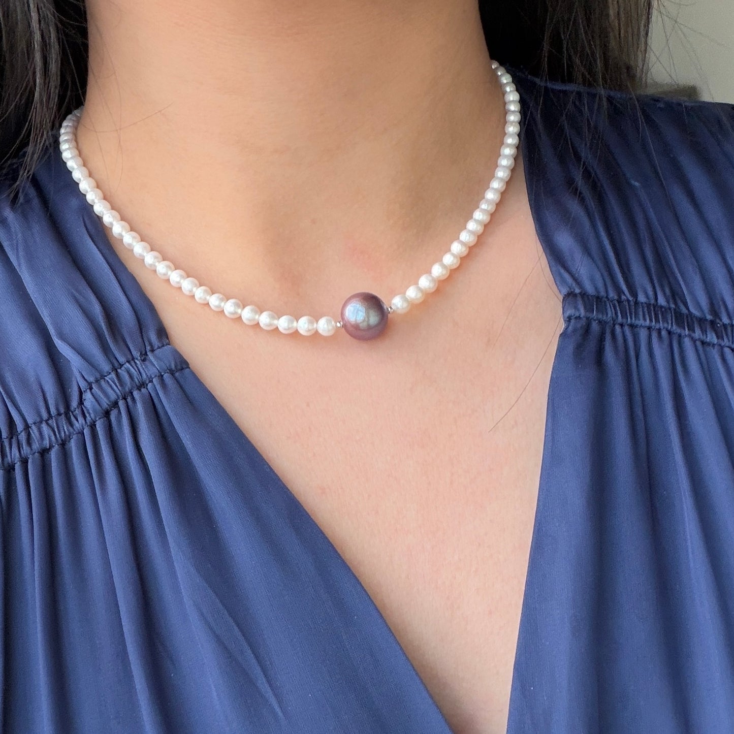 12.3mm Rare purple Edison pearl with 4-5mm white freshwater pearl Full Strand s925 16.5-18in