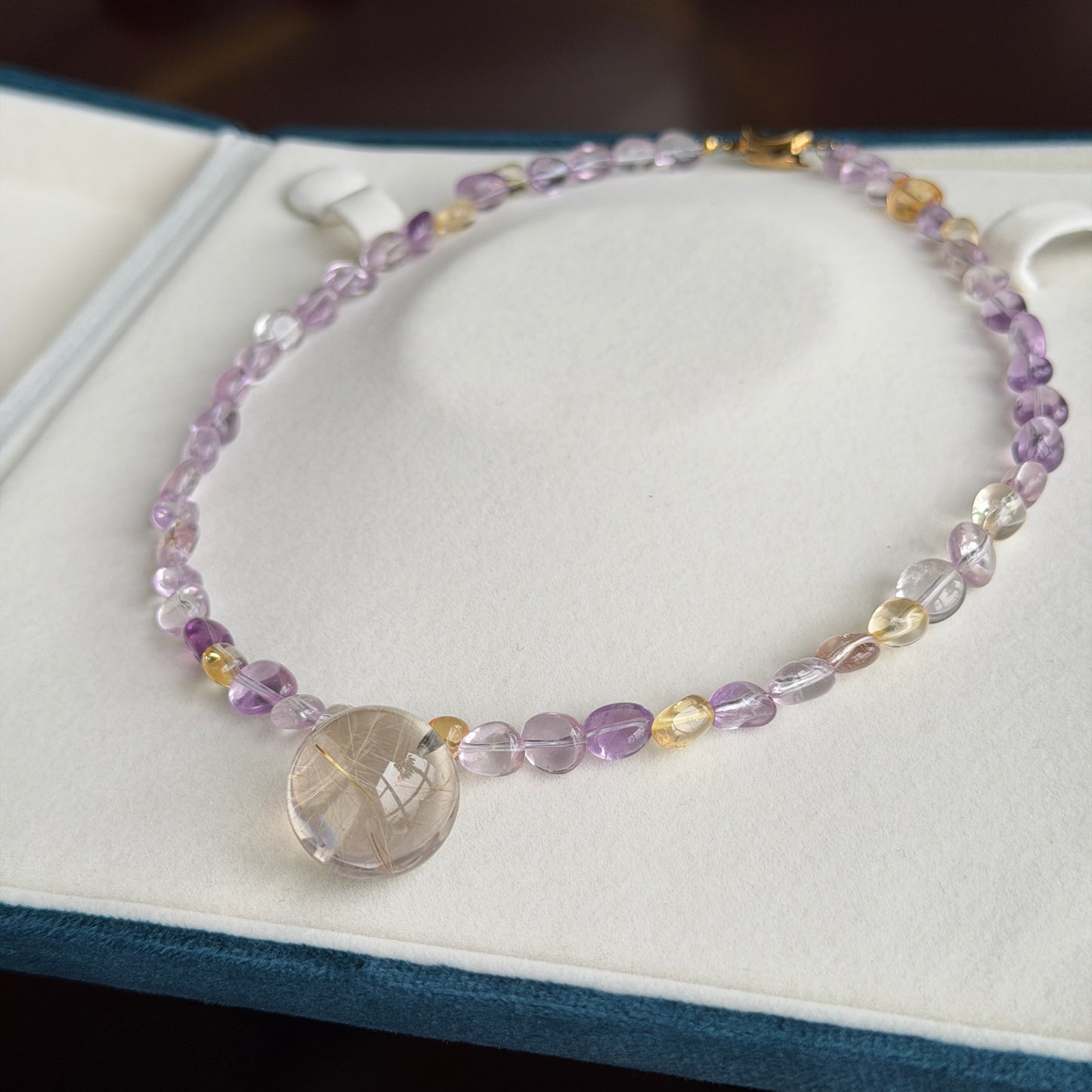 Clearance Deal Golden Hair Clear Crystal & Amethyst Yellow Citrine Necklace